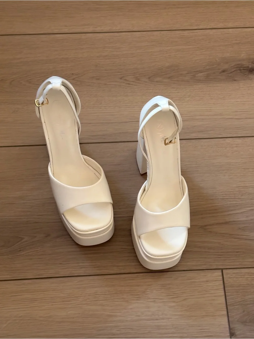 Nasty Gal Cream Platform Block Heel Sandals with Ankle Strap